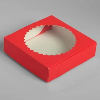 Подарочная коробка сборная с окном, 11,5 х 11,5 х 3 см, алый Подарочная коробка сборная с окном, 11,5 х 11,5 х 3 см, алый