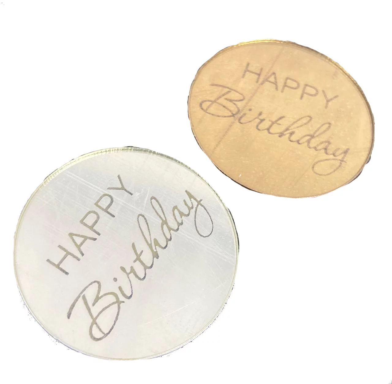 Бирка "Happy Birthday" зеркальная d-3,5 см золото Бирка "Happy Birthday" зеркальная d-3,5 см золото