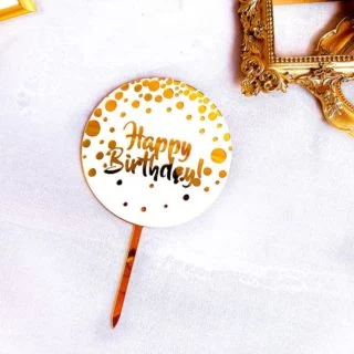 Топпер "Happy Birthday" белый с конфетти Топпер "Happy Birthday" белый с конфетти