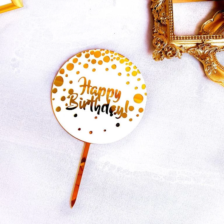 Топпер "Happy Birthday" белый с конфетти Топпер "Happy Birthday" белый с конфетти