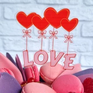 Топпер "Love" прозрачный с красными сердцами Топпер "Love" прозрачный с красными сердцами