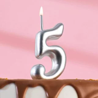 Свеча для торта цифра 5 "Серебряная", 7.8 см Свеча для торта цифра 5 "Серебряная", 7.8 см