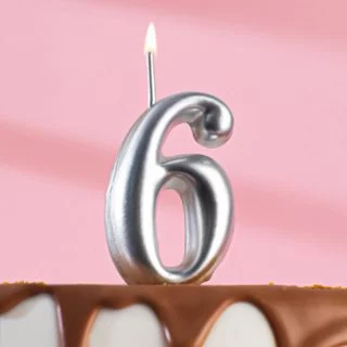 Свеча для торта цифра 6 "Серебряная", 7.8 см Свеча для торта цифра 6 "Серебряная", 7.8 см