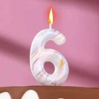 Свеча в торт "Белый мрамор", цифра "6", 8 см Свеча в торт "Белый мрамор", цифра "6", 8 см