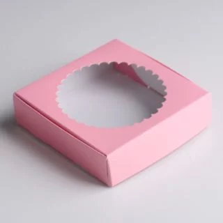 Подарочная коробка сборная с окном, розовый, 11,5 х 11,5 х 3 см Подарочная коробка сборная с окном, розовый, 11,5 х 11,5 х 3 см