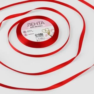 Лента атласная, 6 мм × 23 ± 1 м, цвет красный №26 Лента атласная, 6 мм × 23 ± 1 м, цвет красный №26
