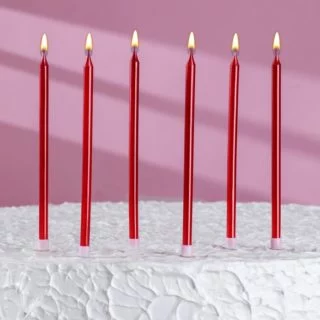 Свечи в торт "Ройс", 6 шт, высокие, 12,5 см, рубиновый металлик Свечи в торт "Ройс", 6 шт, высокие, 12,5 см, рубиновый металлик