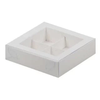 Коробка для конфет 4 шт с пластиковой крышкой 120*120*30 мм, белая