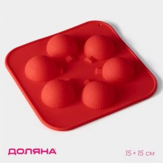 Форма для шоколада новогодняя Доляна «Шар», силикон, 15×15×2 см, 6 ячеек d=4 см, цвет красный Форма для шоколада новогодняя Доляна «Шар», силикон, 15×15×2 см, 6 ячеек d=4 см, цвет красный