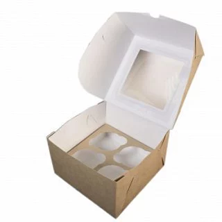 Коробка на 4 капкейка крафт с окном 16*16*10 см Коробка на 4 капкейка крафт с окном 16*16*10 см