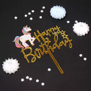 Топпер "Happy Birthday, единорог" золото 11*12 см Топпер "Happy Birthday, единорог" золото 11*12 см