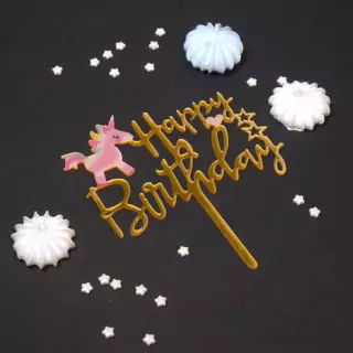 Топпер "Happy Birthday, мини-единорог" золото 10*13 см Топпер "Happy Birthday, мини-единорог" золото 10*13 см