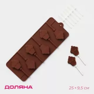 Форма для леденцов Доляна «Кексик», силикон, 25×9.5×1.5 см, 6 ячеек, с палочками, коричневая Форма для леденцов Доляна «Кексик», силикон, 25×9.5×1.5 см, 6 ячеек, с палочками, коричневая