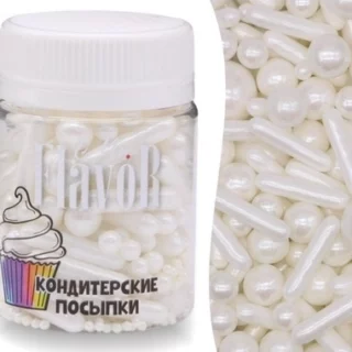 Посыпка Mr.FlavoR "Шарики и палочки перламутровые белые", 50 гр Посыпка Mr.FlavoR "Шарики и палочки перламутровые белые", 50 гр